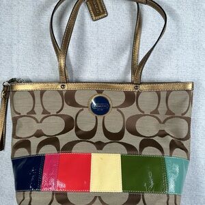 Coach Signature Stripe or Legacy Stripe tote bag
